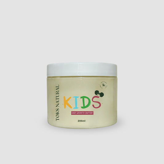 Toks Natural Kids hair growth butter jar on a light gray background