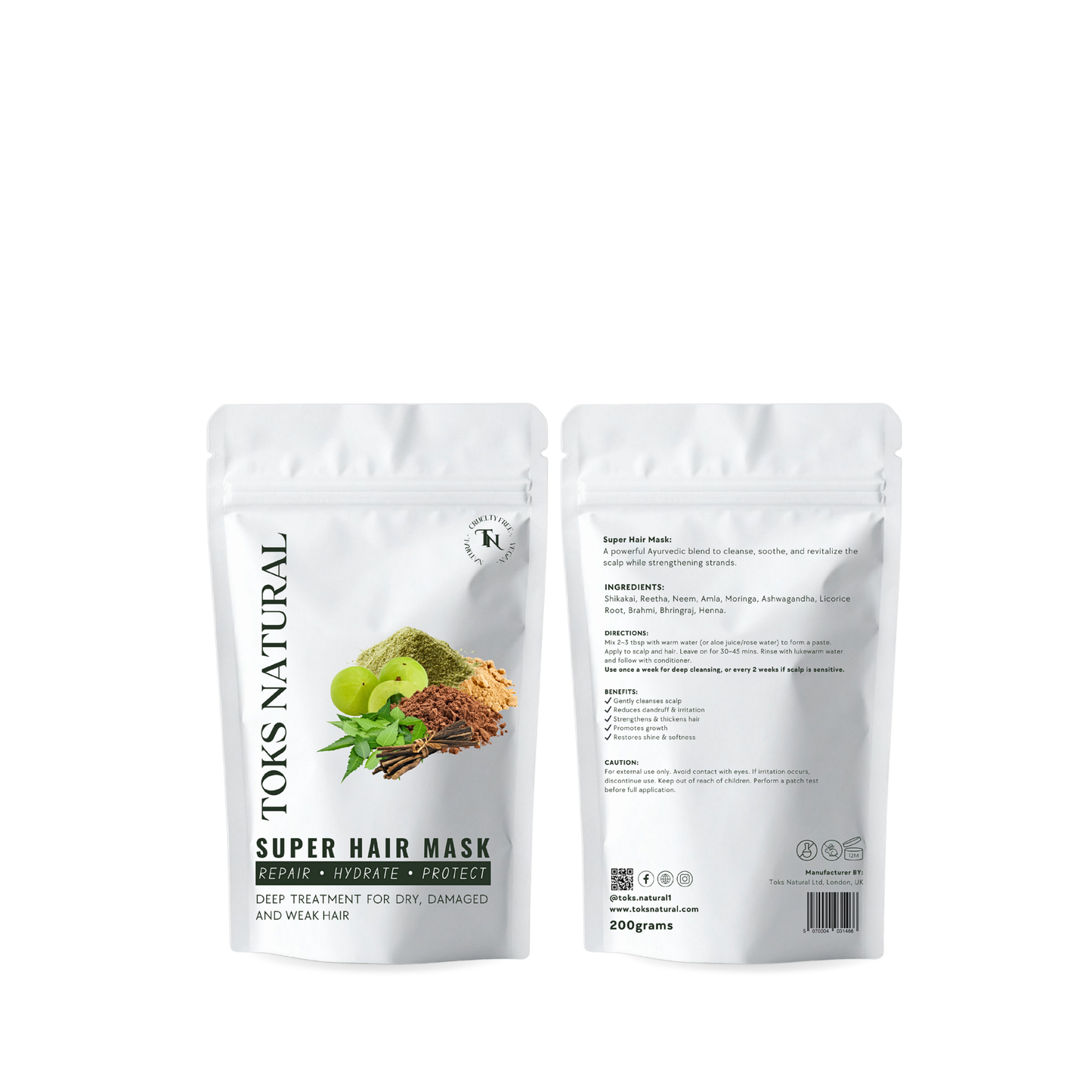 back and front view of super hair mask