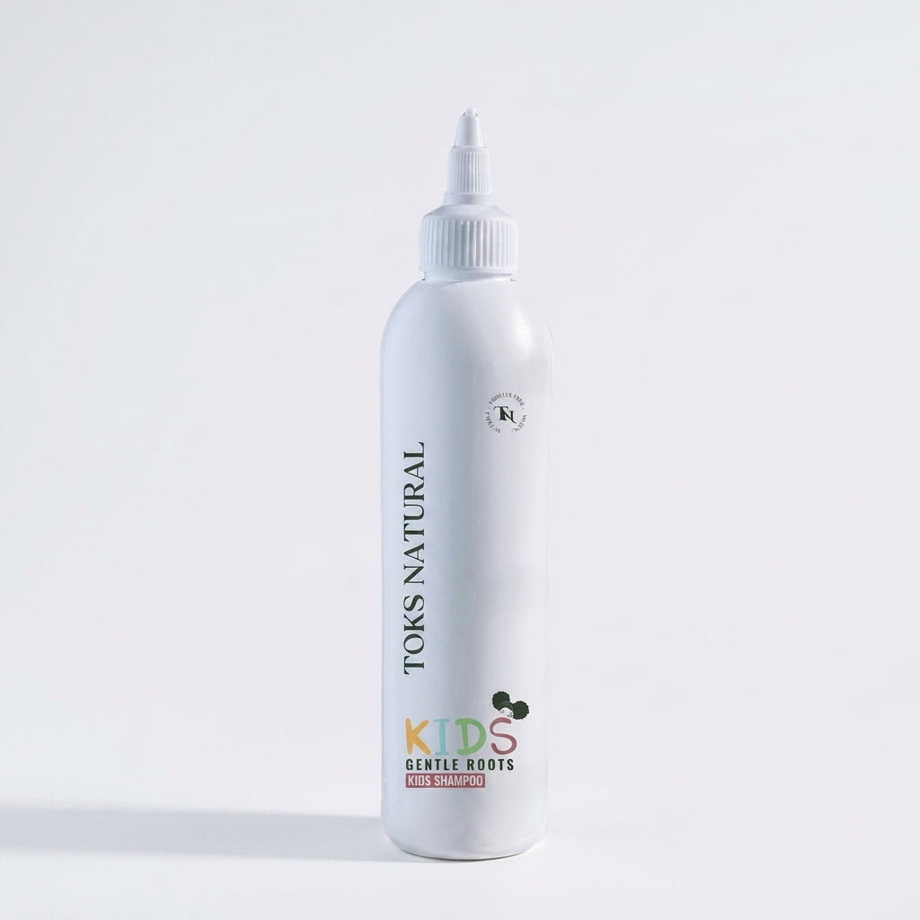 Toks Natural Kids Gentle Roots shampoo bottle on a white background