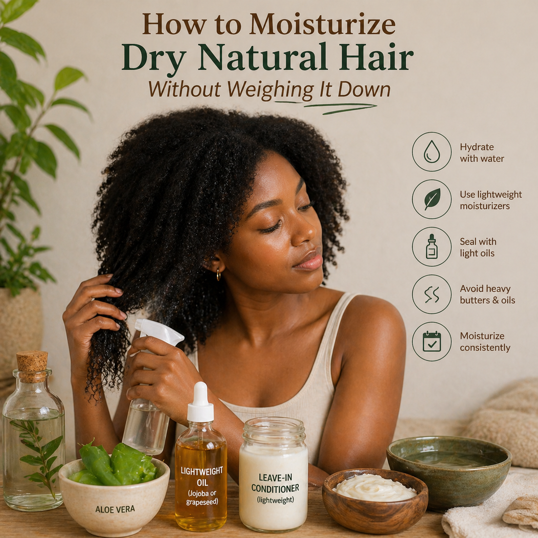 lady spraying her hair with water.