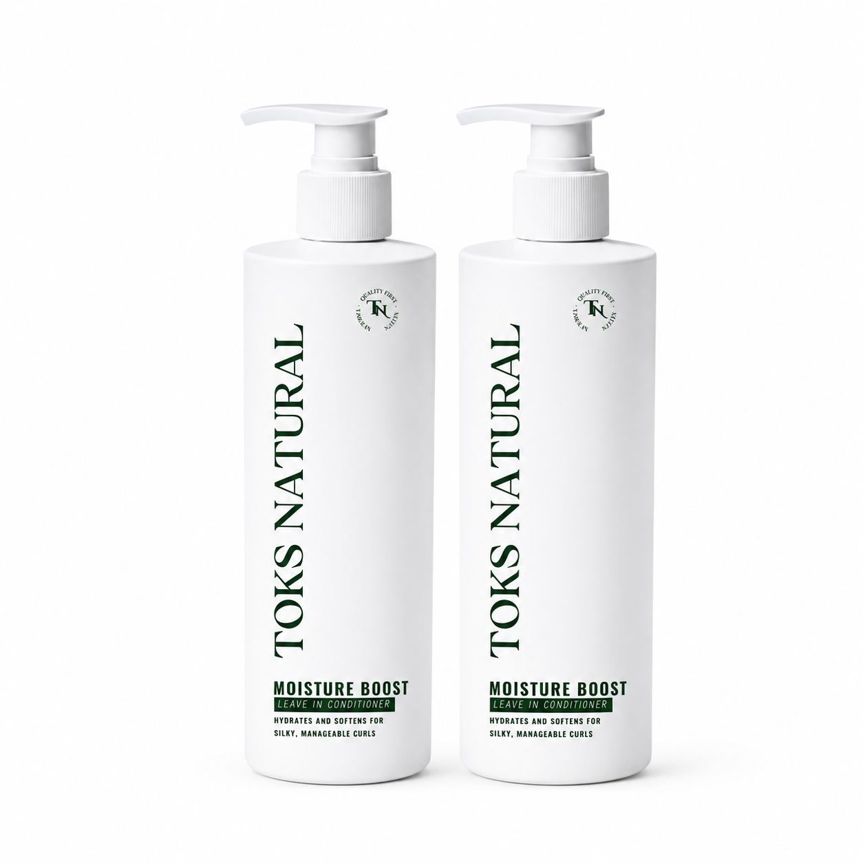 Two bottles of Toks Natural Moisture Boost product on a white background
