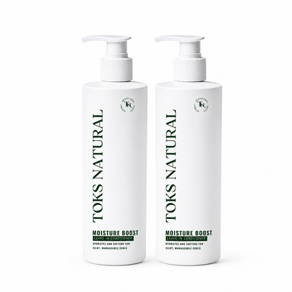 Two bottles of Toks Natural Moisture Boost product on a white background