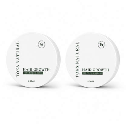 Two containers of Toks Natural Hair Growth Product on a white background