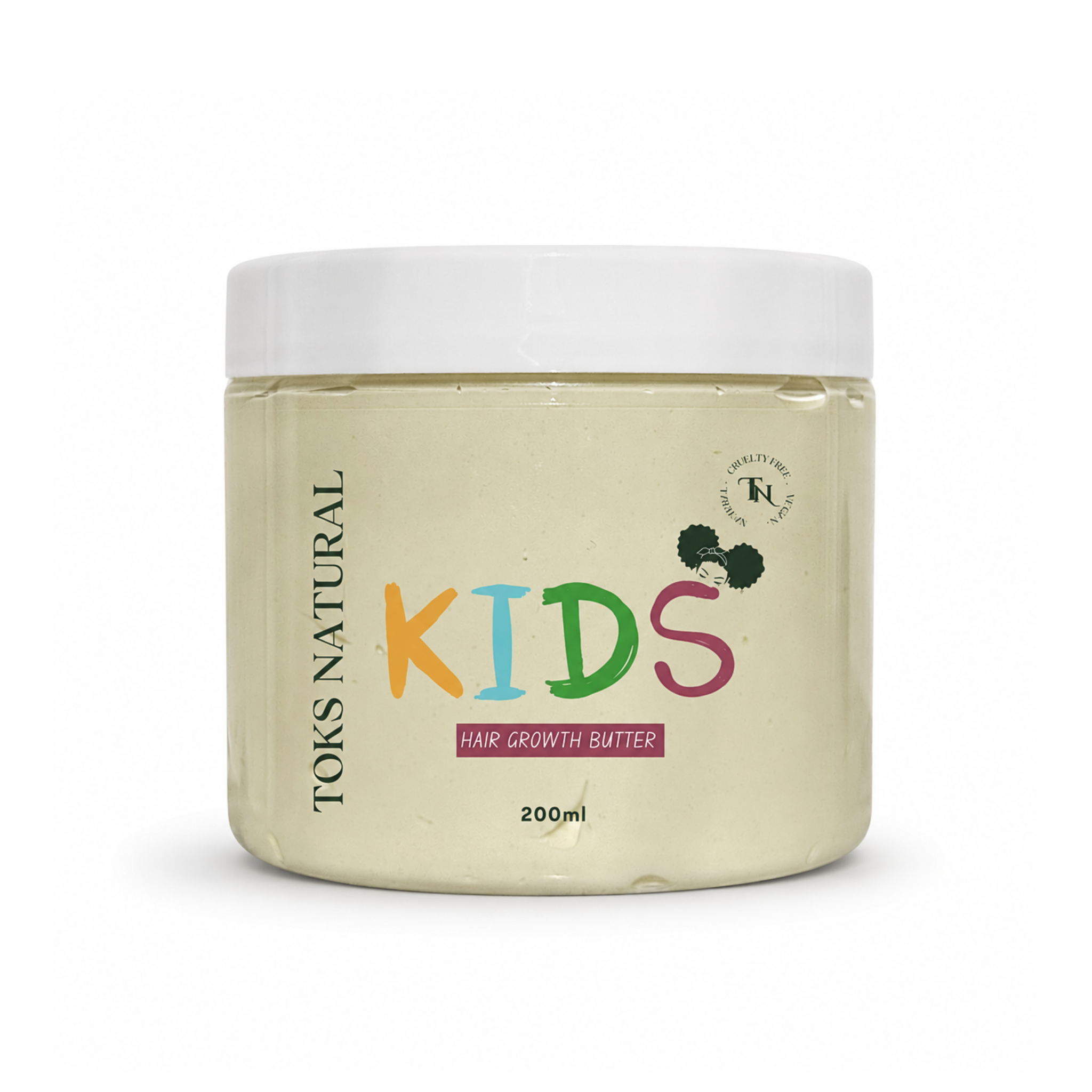Jar of Toks Natural Kids hair growth butter on a white background