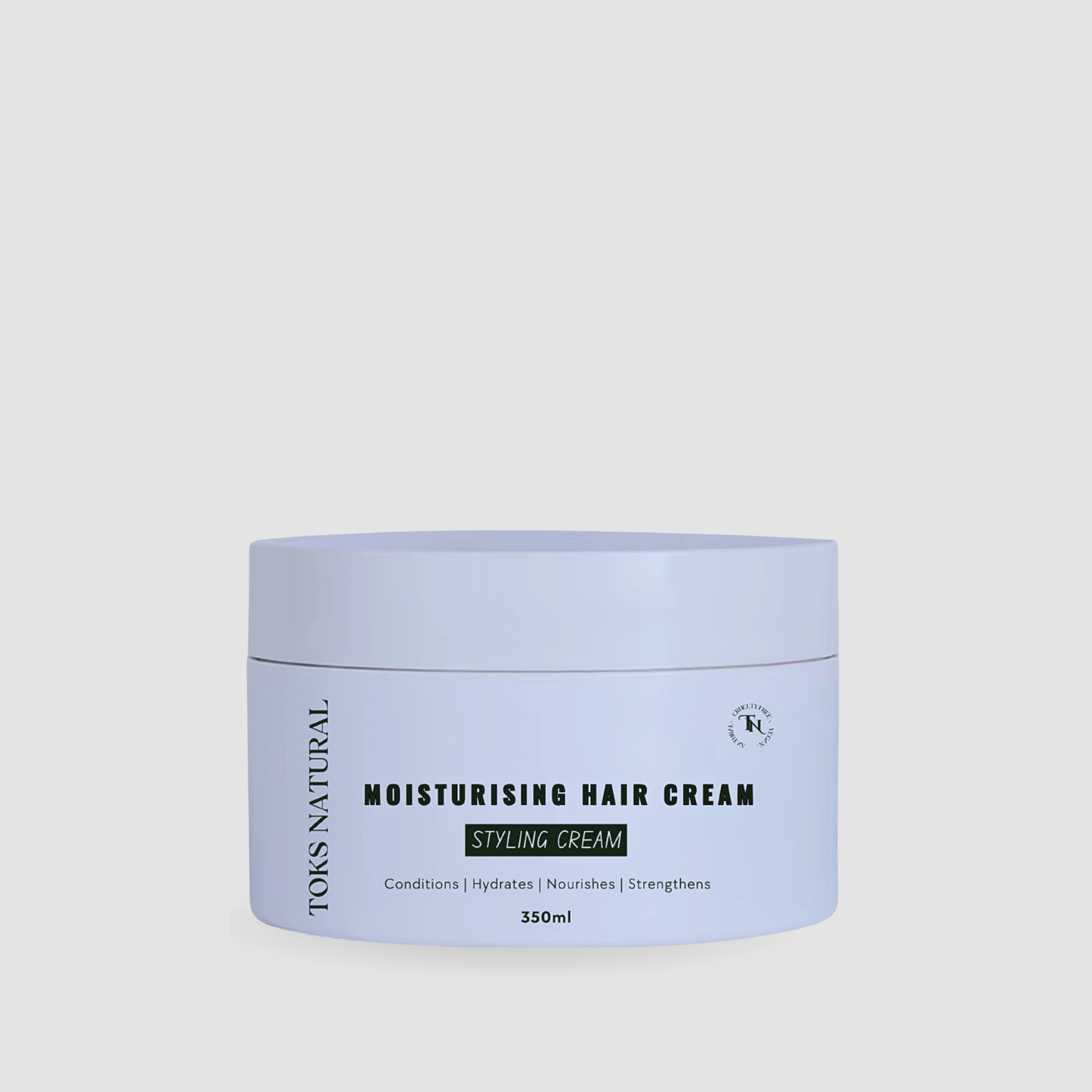 Moisturising hair cream container with blue lid on a white background