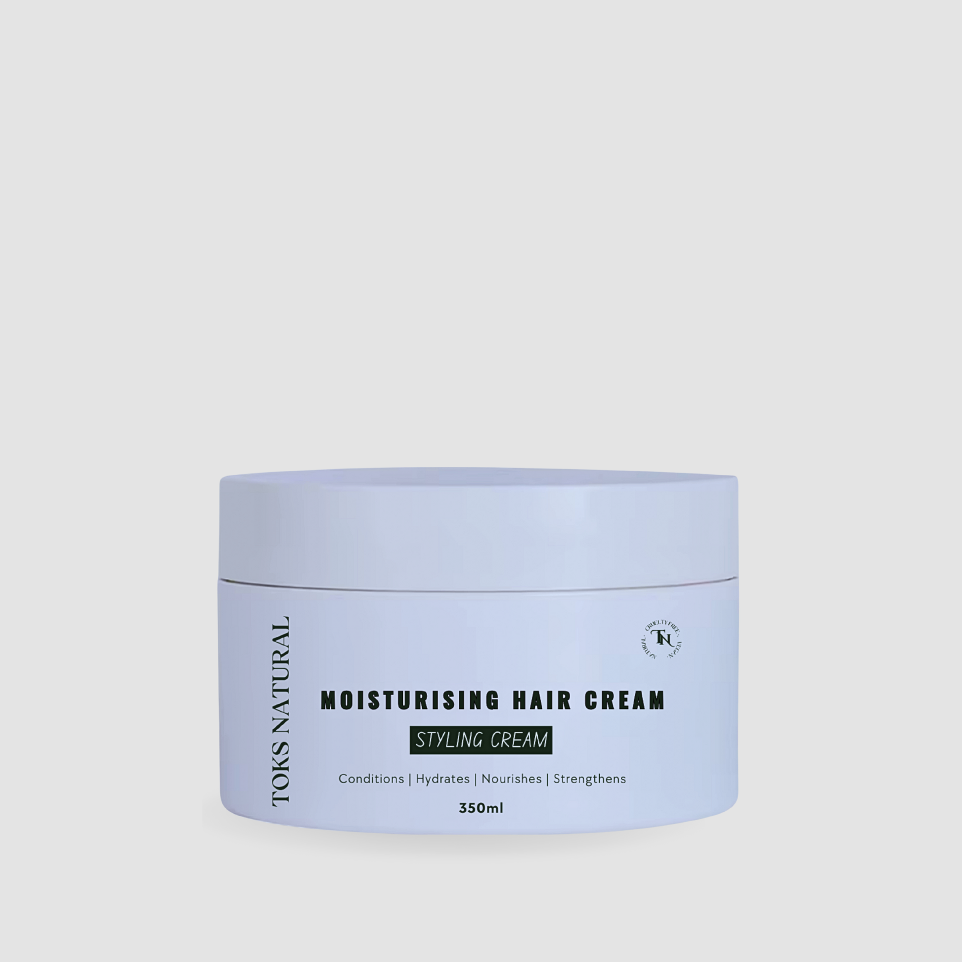 Moisturising hair cream container with blue lid on a white background