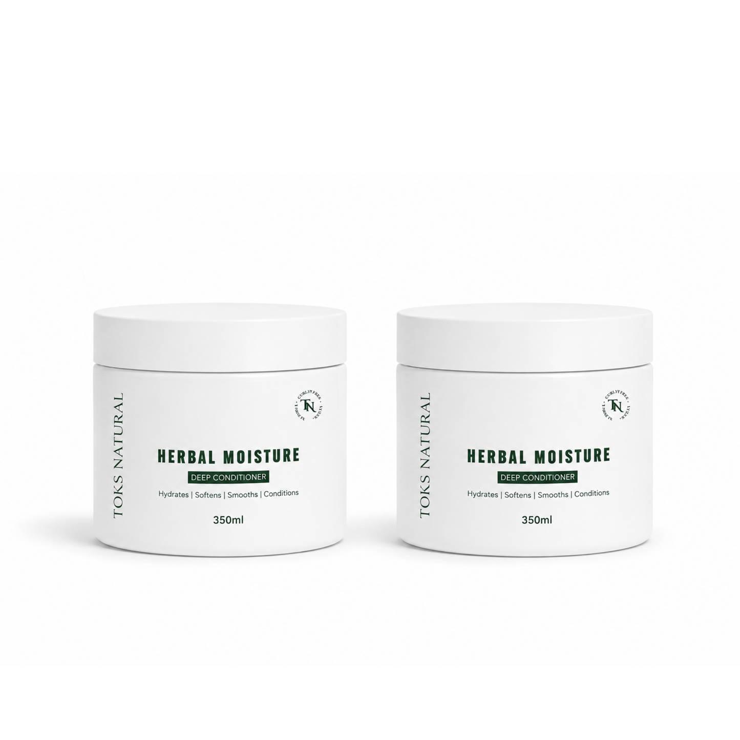 Two jars of Toks Natural Herbal Moisture Deep Conditioner on a white background