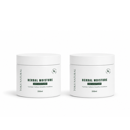 Two jars of Toks Natural Herbal Moisture Deep Conditioner on a white background