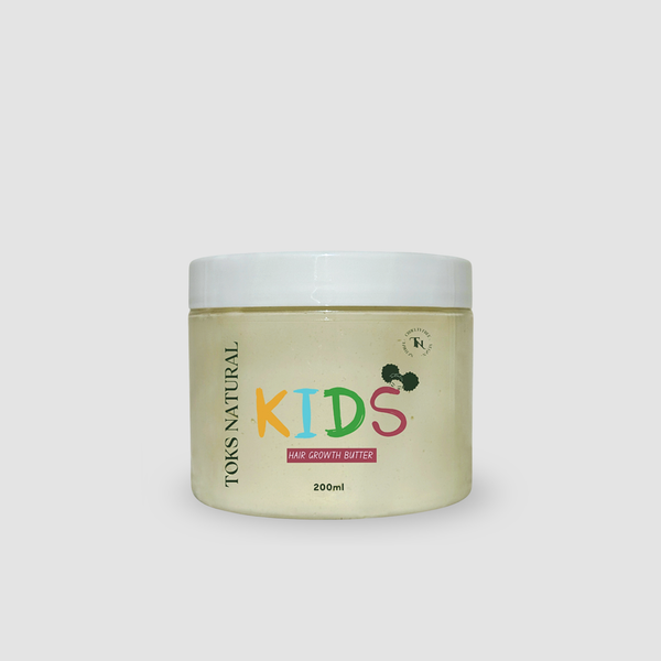 Toks Natural Kids hair growth butter jar on a light gray background