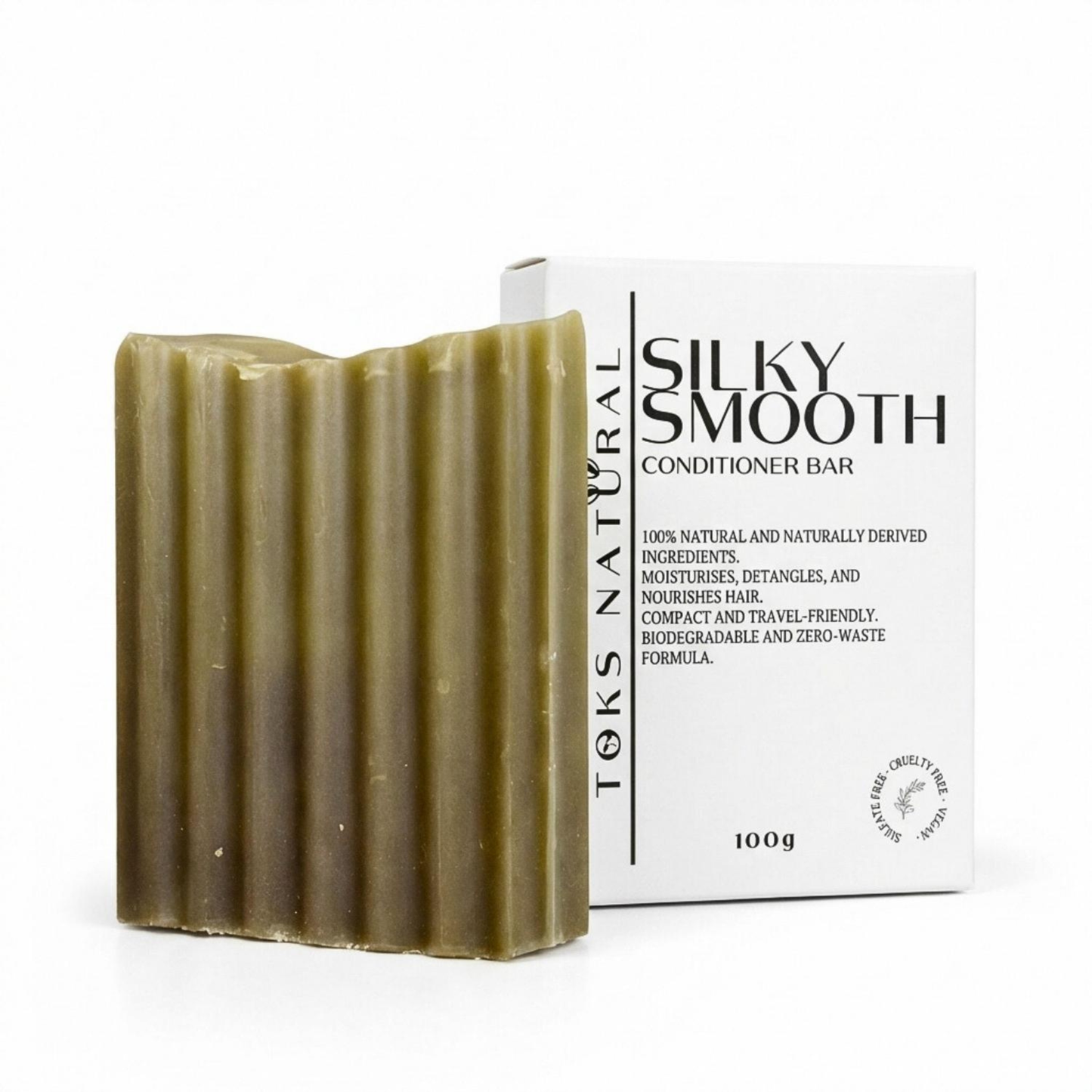 Toks Natural Silky Smooth conditioner bar with packaging on a white background
