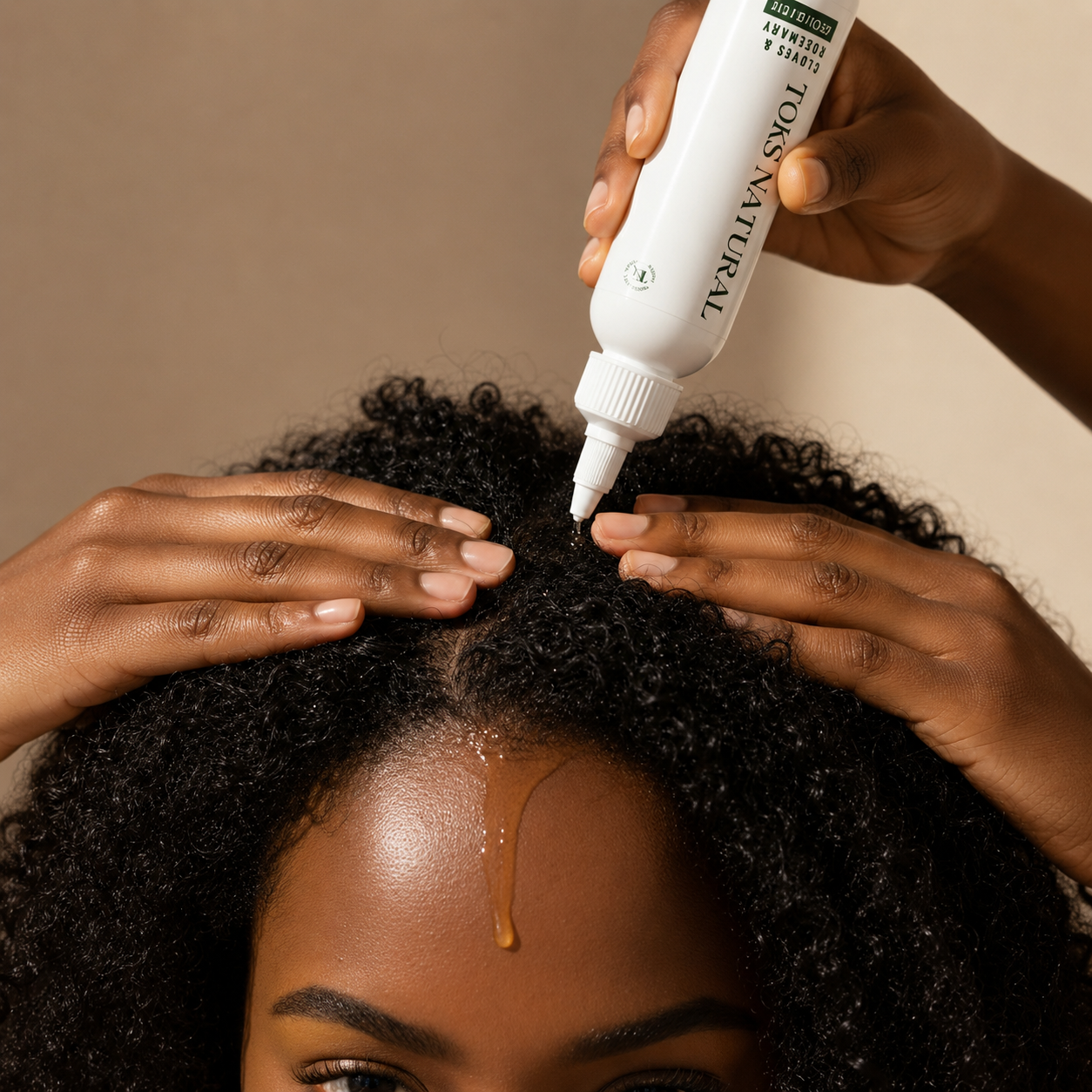 Person applying a product to their hair with a close-up view