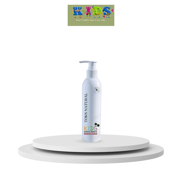 White bottle with pump on a white platform, featuring 'KIDS' branding.