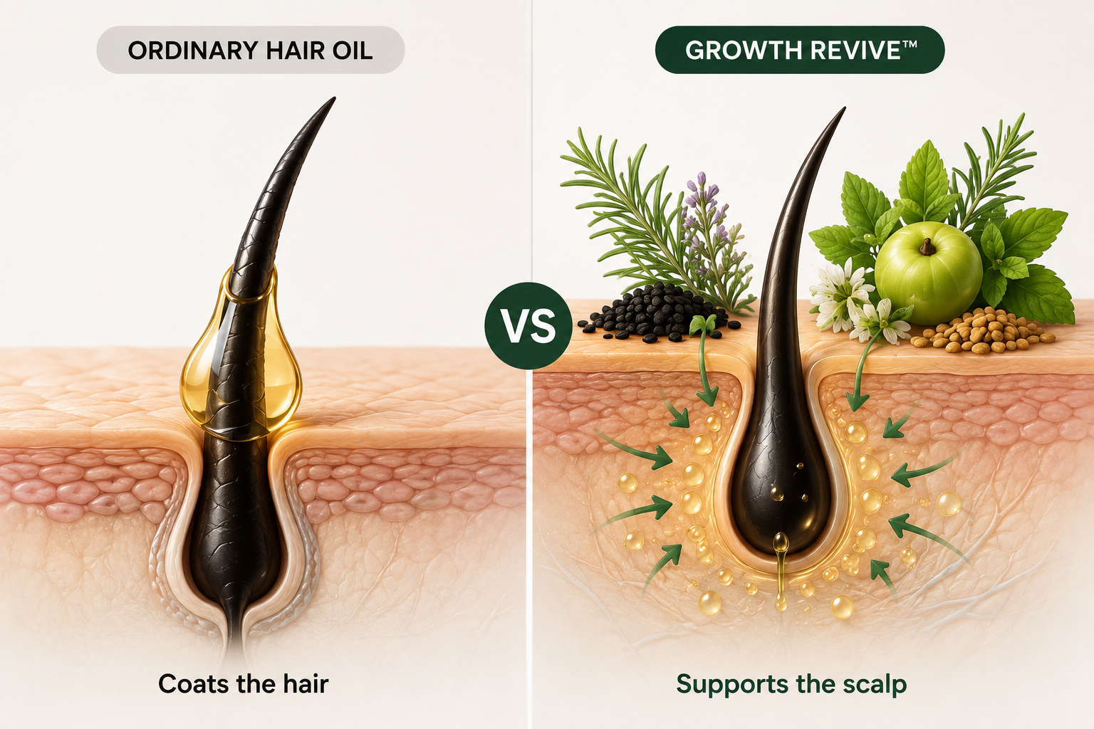 Ordinary hair oil compared with Growth Revive scalp support