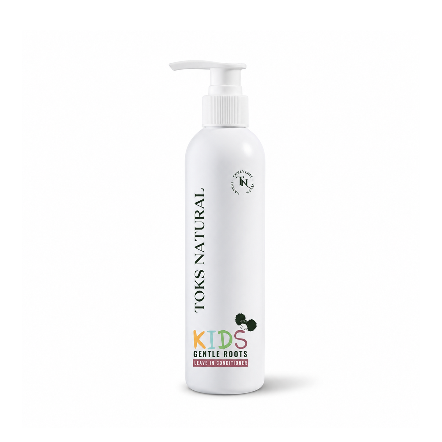 White bottle of Toms Natural Kids Gentle Roots hair care product on a white background