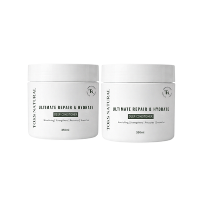 Two jars of Teks Natural Ultimate Repair & Hydrate Deep Conditioner on a white background