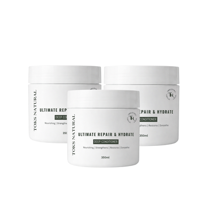 Three jars of TONS Natural hair care products on a white background