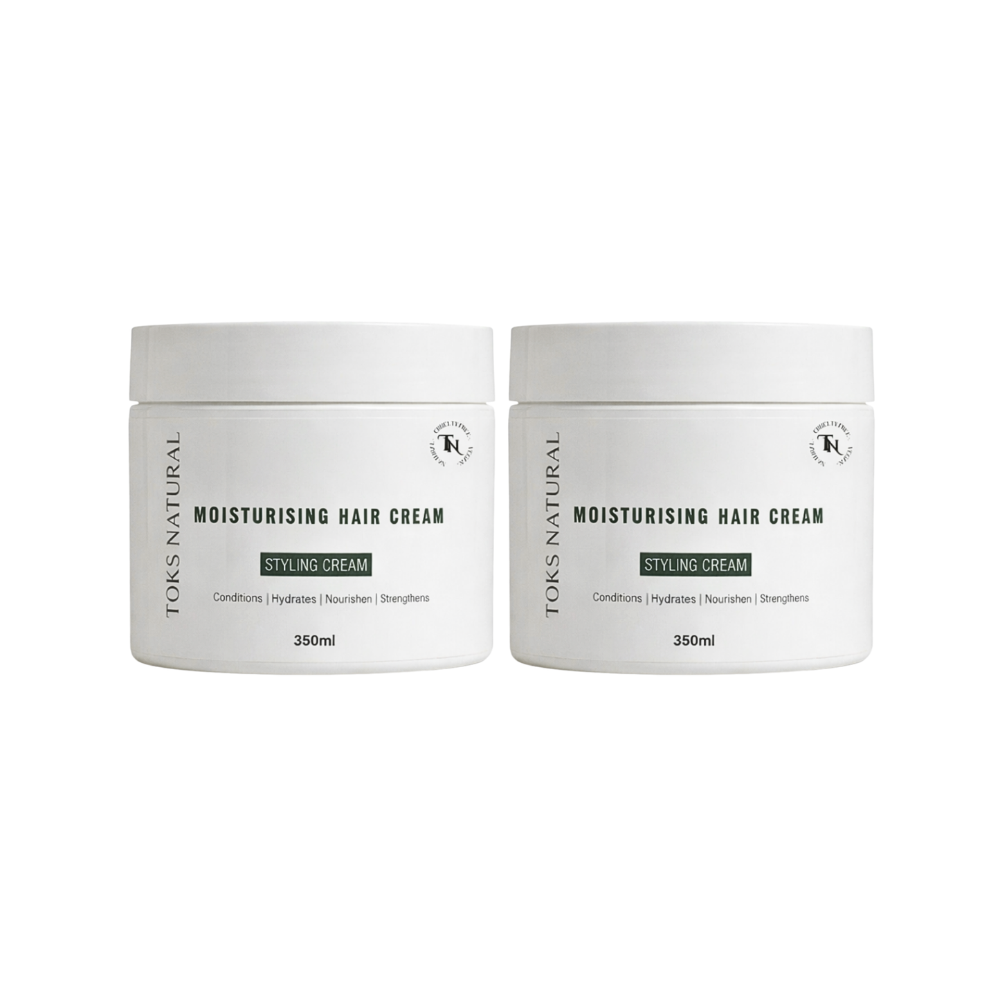 Two jars of Toks Natural Moisturising Hair Cream on a white background