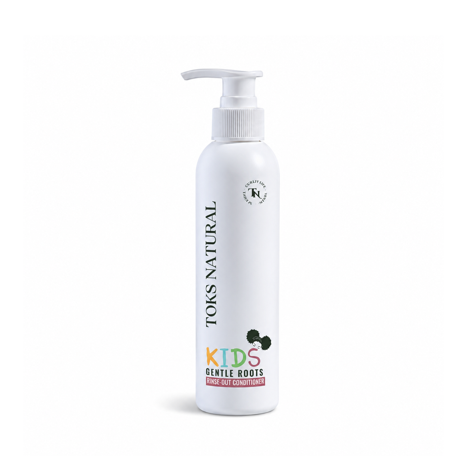 White bottle of Toks Natural Kids Gentle Roots product on a white background
