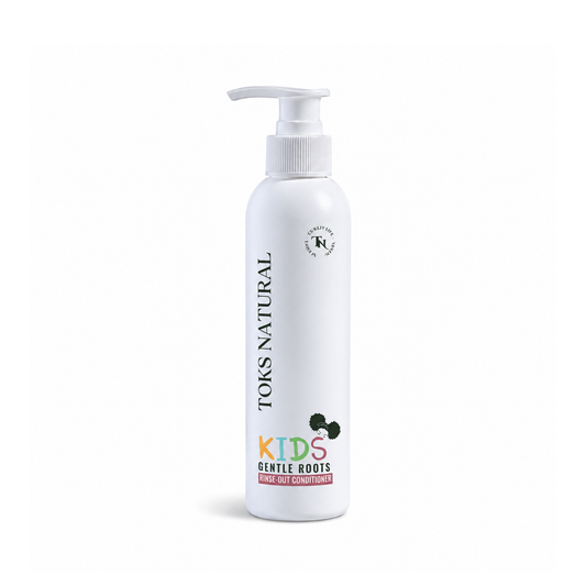 White bottle of Toks Natural Kids Gentle Roots product on a white background