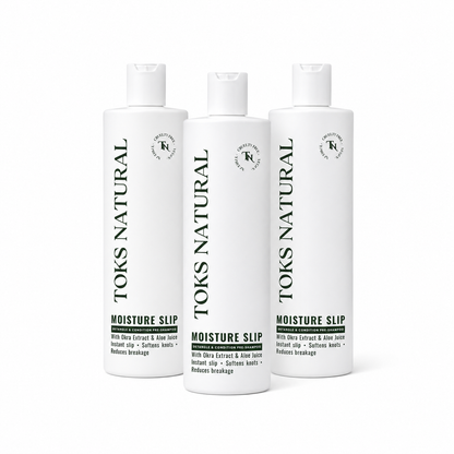 Three bottles of TOKS Natural Moisture Slip on a white background