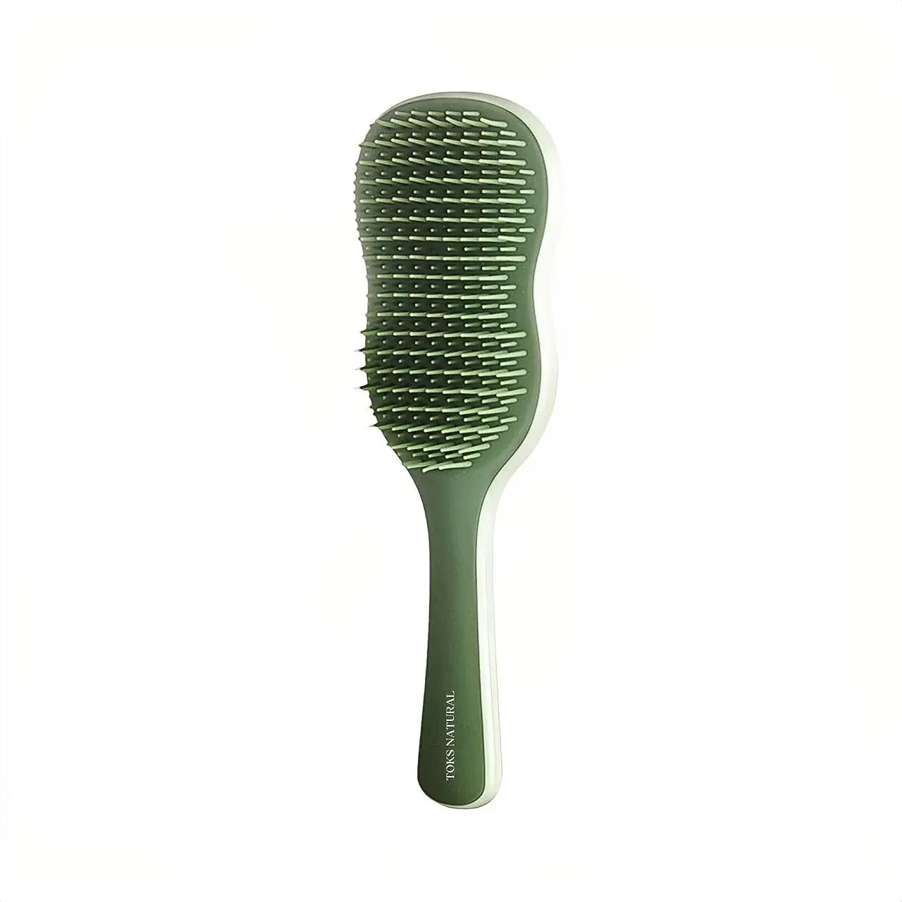 Green hairbrush on a white background