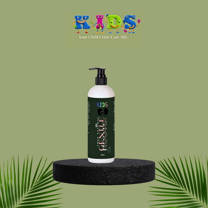 Gentle Roots Kids Leave-In Conditioner bottle with natural ingredients like Mango Butter, Aloe Vera, and Grapeseed Oil, handmade to moisturize and detangle kids’ hair.