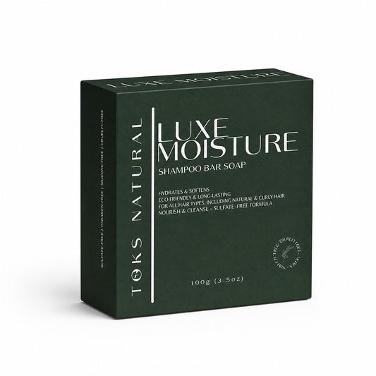 Toks Natural Luxe Moisture Shampoo Bar Soap packaging on a white background