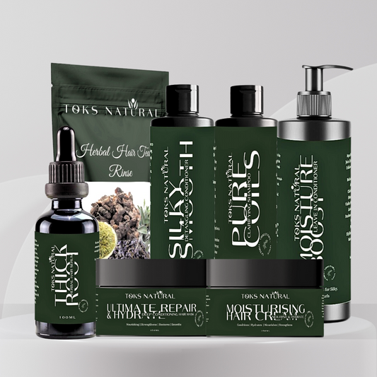Natural hair care bundle with shampoo, conditioner, oils, and herbal tea rinse, Complete hair growth and moisture bundle for dry, curly, and natural hair.