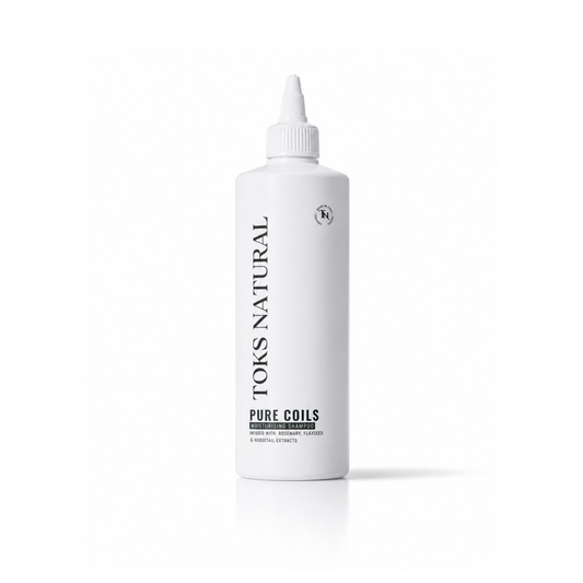 White bottle of Toks Natural Pure Coils on a white background