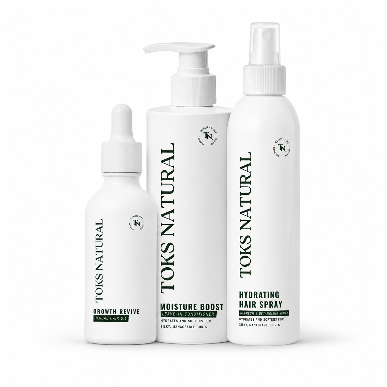 Three TOKS Natural hair care products on a white background