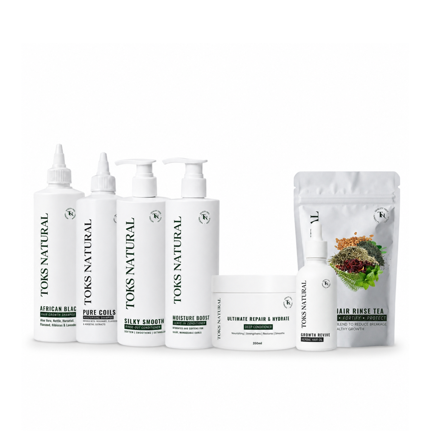 Set of TORS NATURAL hair care products on a white background