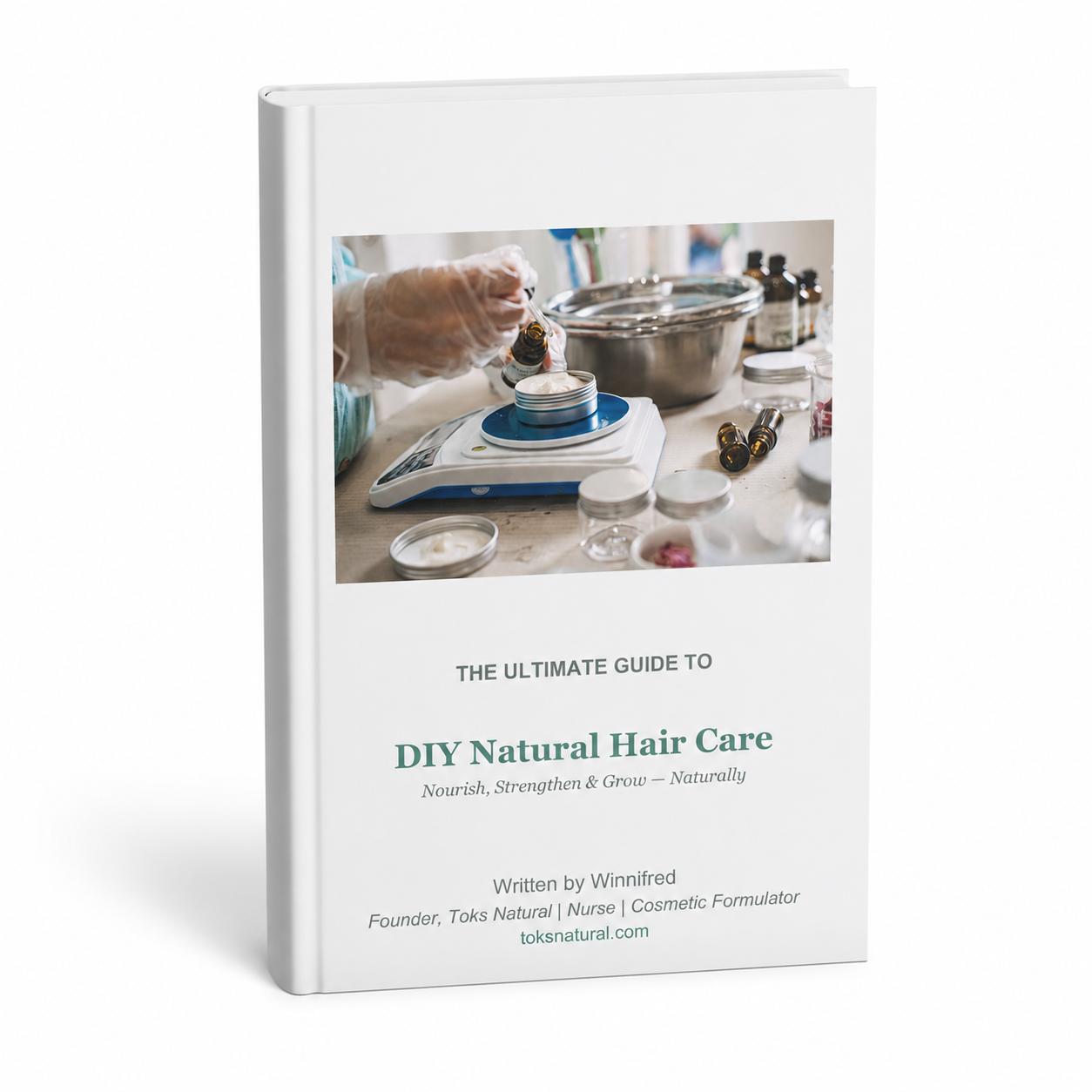 Book titled 'The Ultimate Guide to DIY Natural Hair Care' on a white background