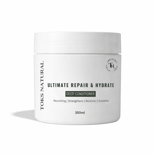 Toks Natural Ultimate Repair & Hydrate deep conditioner jar on a white background