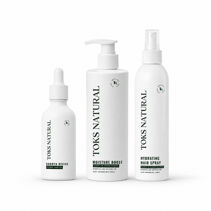 Three TOKS NATURAL hair care products on a white background