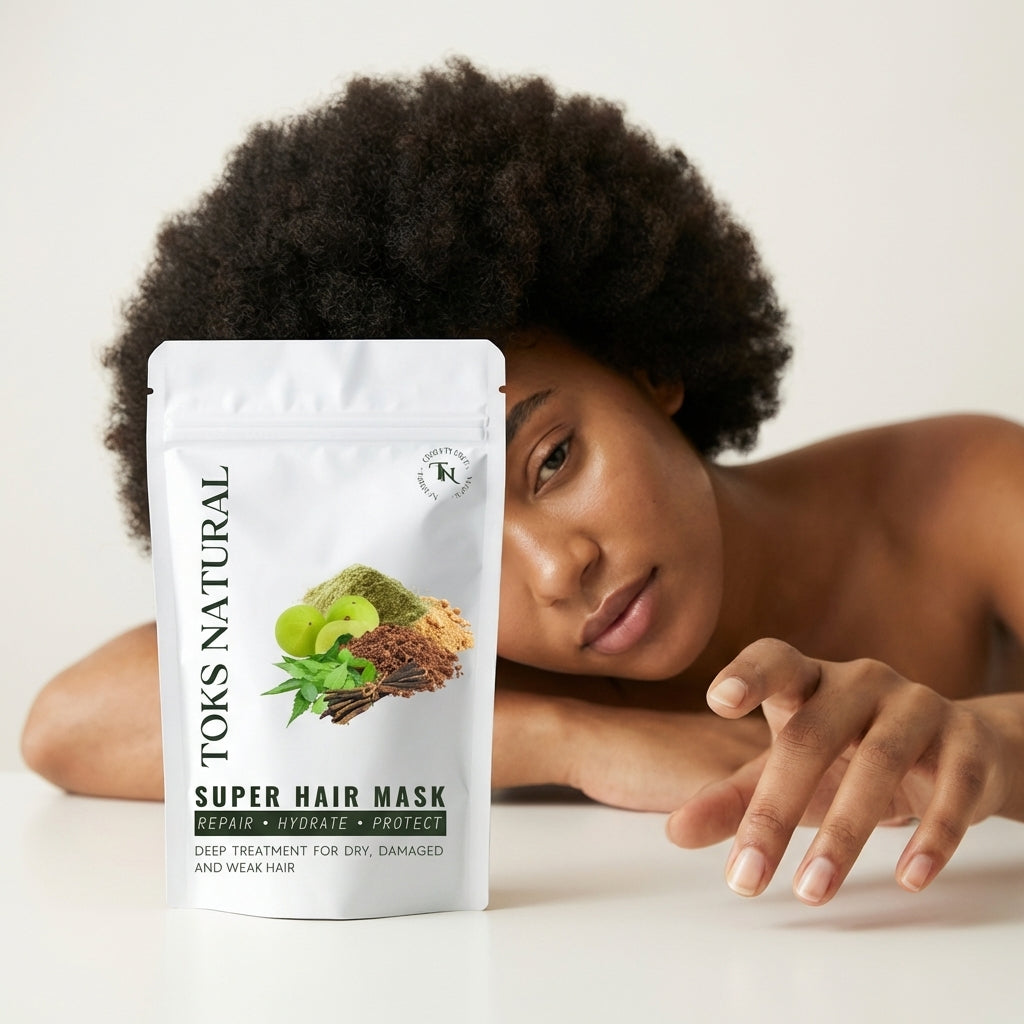 model with our super hair mask
