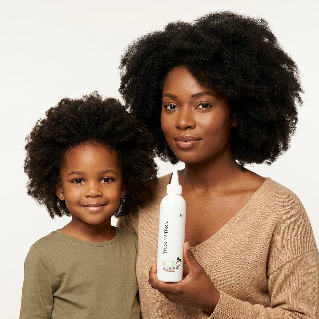 Woman and child holding a bottle of 'This Natural' product against a plain background