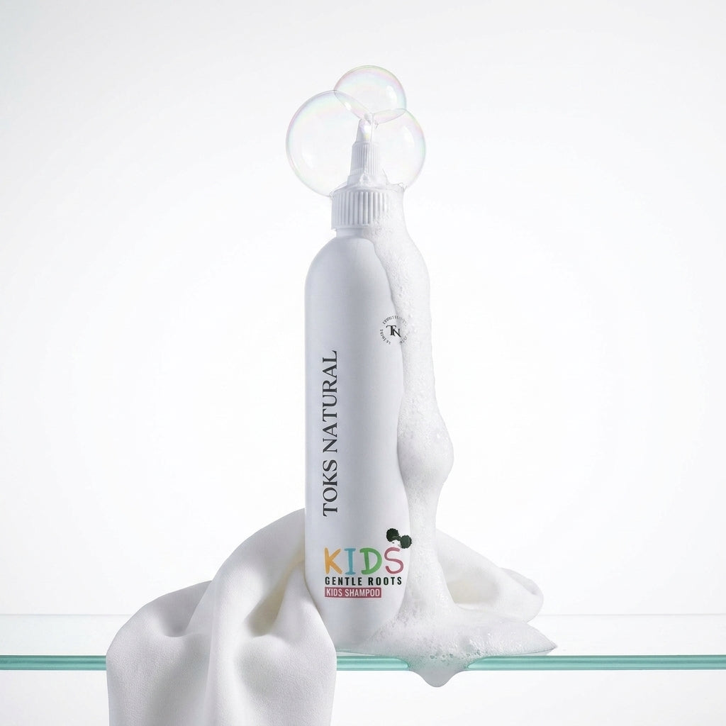 Toks Natural Kids Shampoo bottle with product on a white background