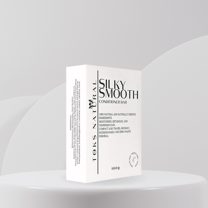 Silky Smooth Hair Conditioning Bar enriched with Shea Butter, Mango Butter, and Hydrolyzed Wheat Protein, designed for hydration, detangling, and frizz control.