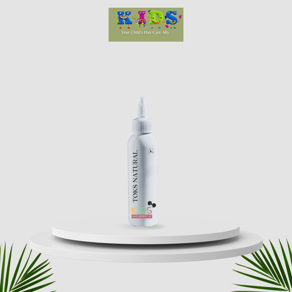 Toks Natural hair care product on a white platform with a brand logo in the corner.