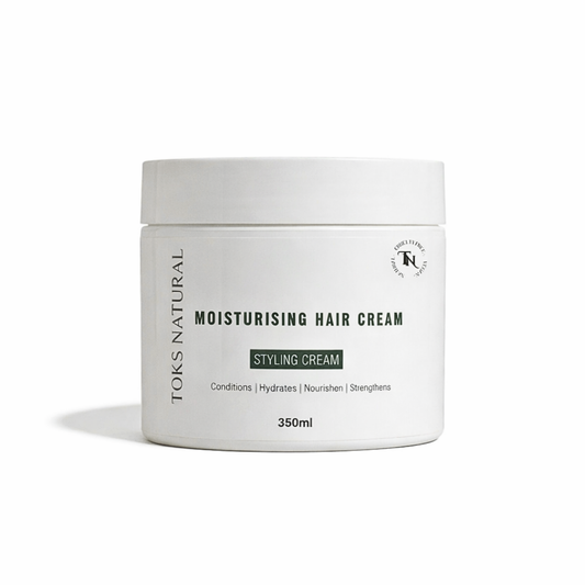 toks natural moisturising hair cream in a white stand alone jar. 